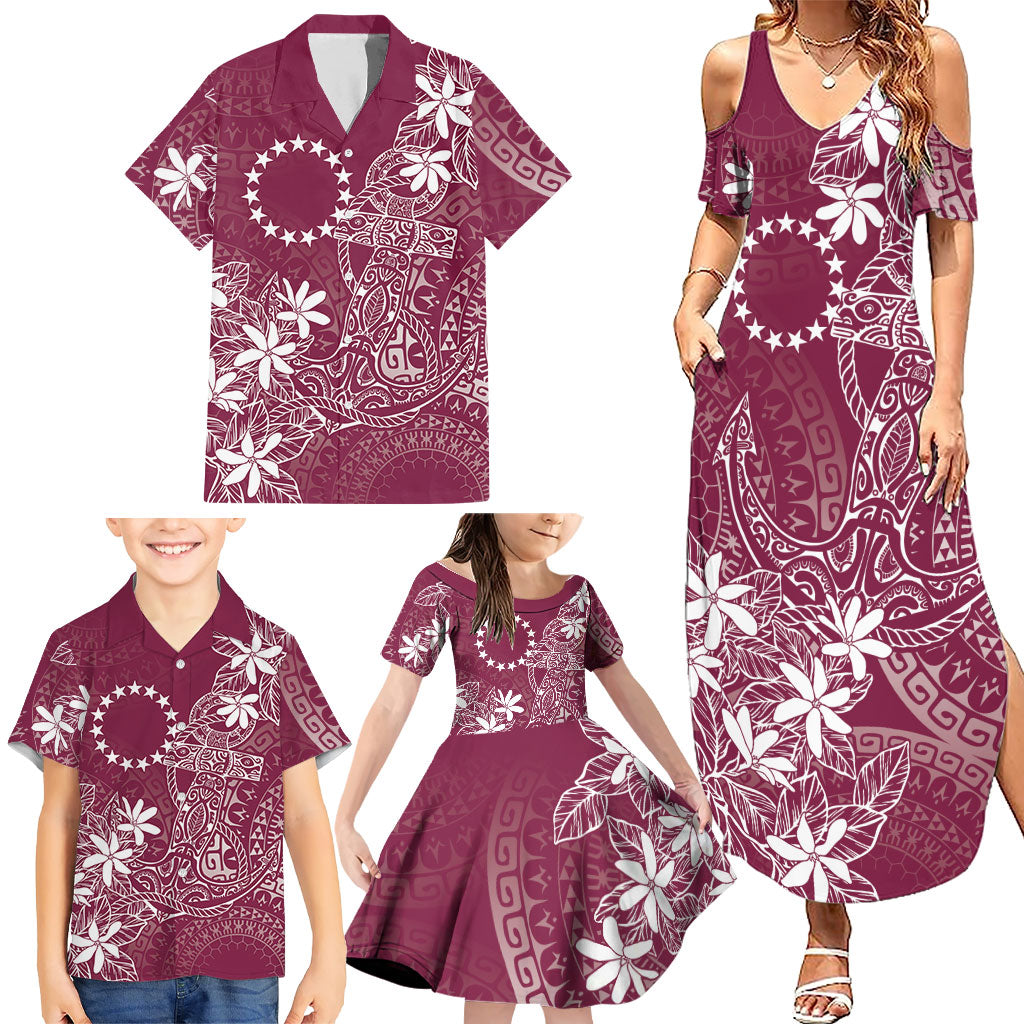 Maroon Kuki Airani Tapakau Family Matching Summer Maxi Dress and Hawaiian Shirt Tribal Anchor Mix Tiare LT7 - Polynesian Pride