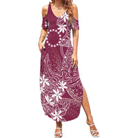 Maroon Kuki Airani Tapakau Family Matching Summer Maxi Dress and Hawaiian Shirt Tribal Anchor Mix Tiare LT7 Mom's Dress Maroon - Polynesian Pride