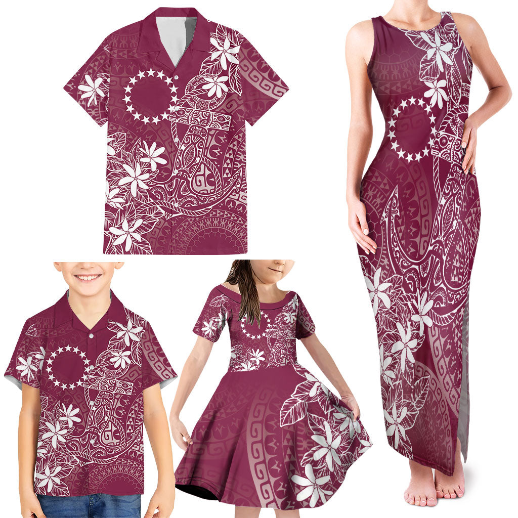 Maroon Kuki Airani Tapakau Family Matching Tank Maxi Dress and Hawaiian Shirt Tribal Anchor Mix Tiare LT7 - Polynesian Pride