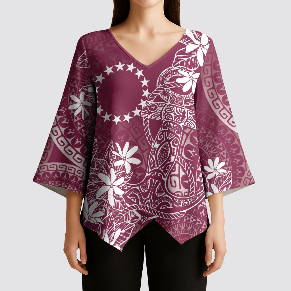 Maroon Kuki Airani Tapakau Kimono Sleeve Blouse Tribal Anchor Mix Tiare