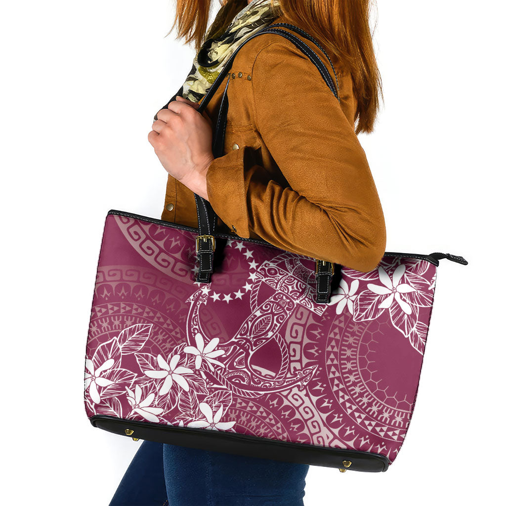 Maroon Kuki Airani Tapakau Leather Tote Bag Tribal Anchor Mix Tiare