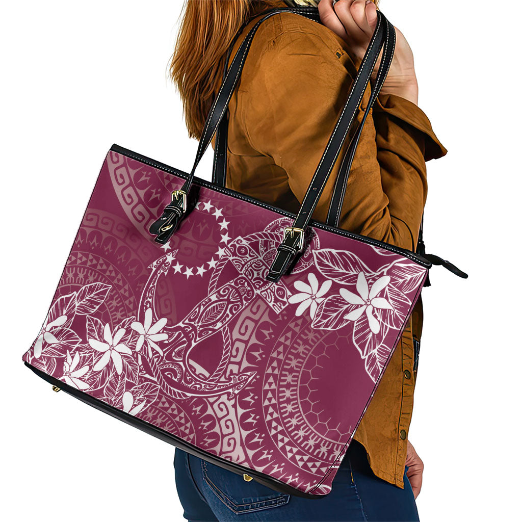 Maroon Kuki Airani Tapakau Leather Tote Bag Tribal Anchor Mix Tiare