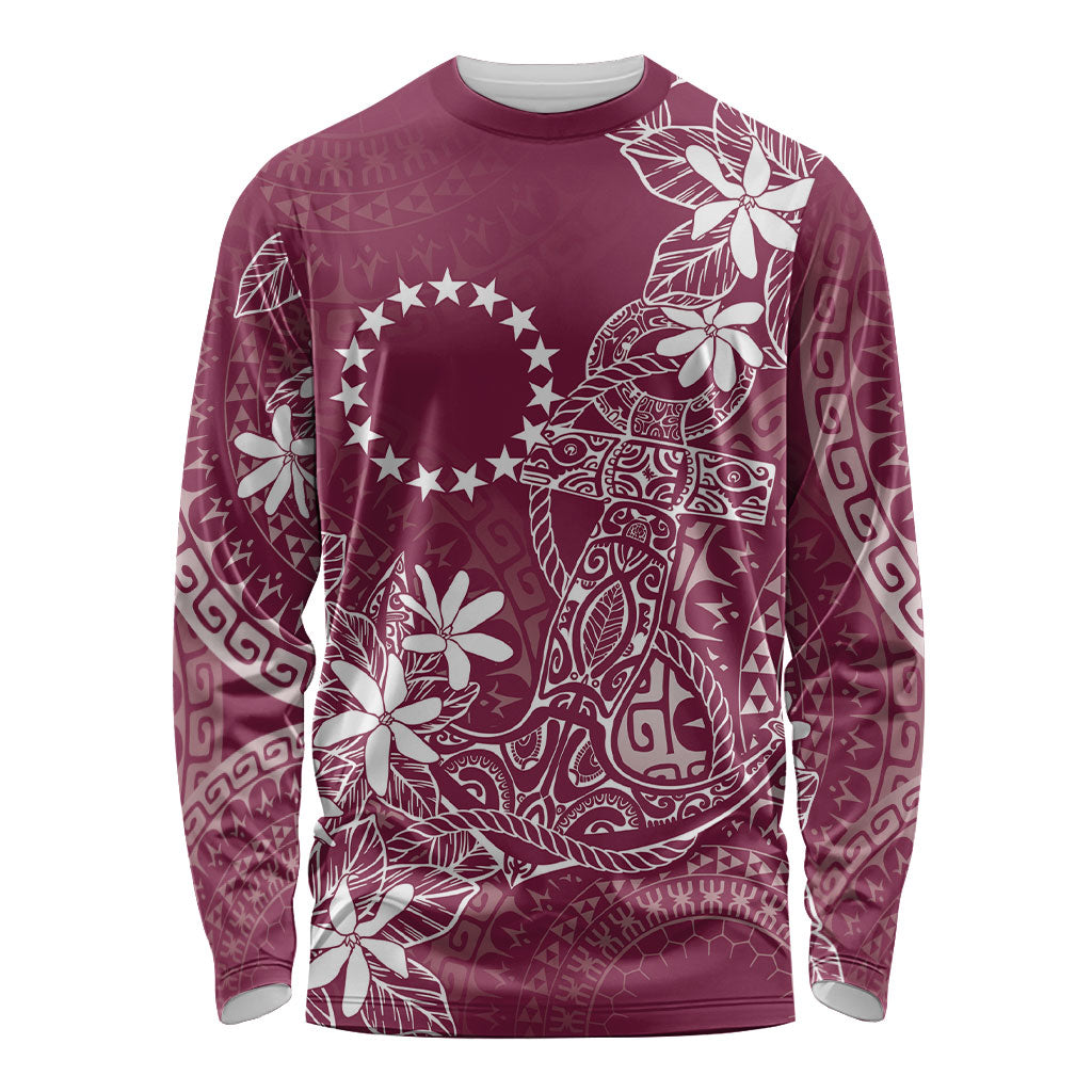 Maroon Kuki Airani Tapakau Long Sleeve Shirt Tribal Anchor Mix Tiare