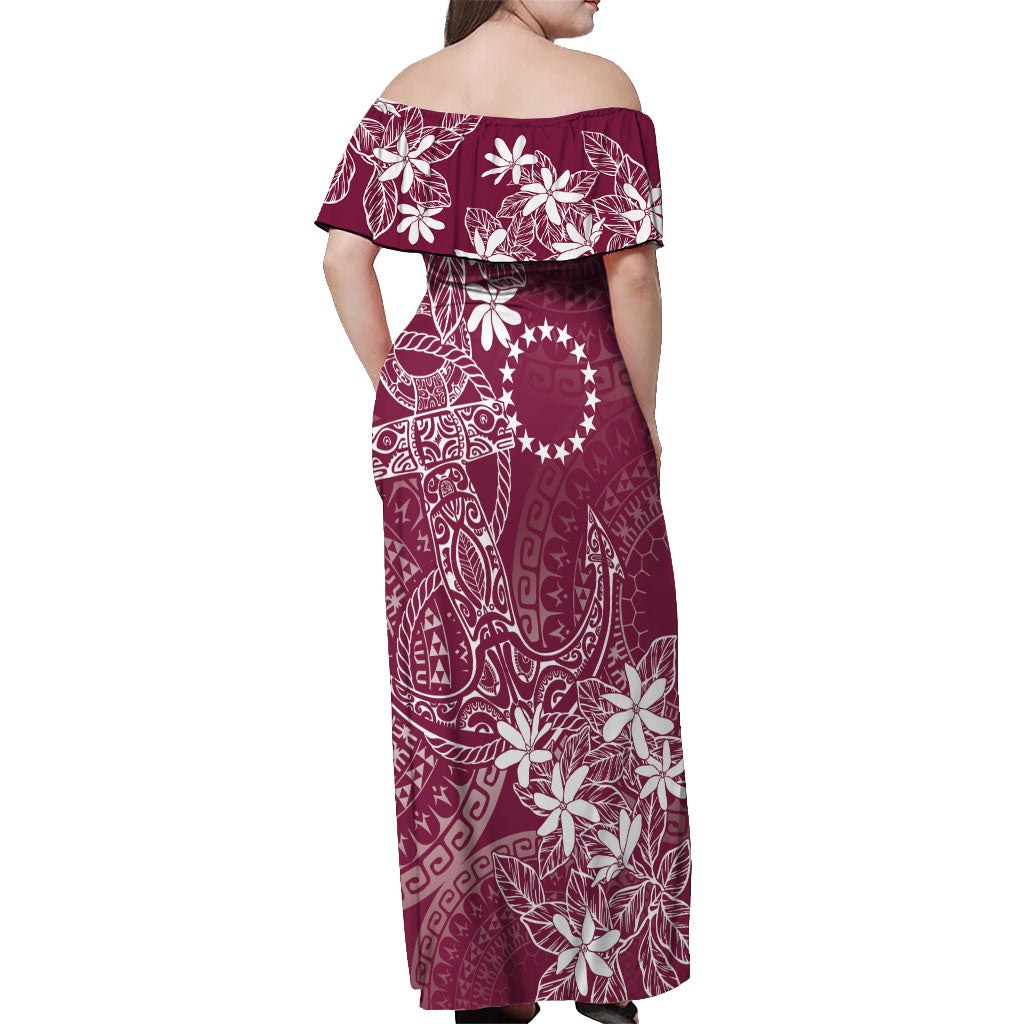 Maroon Kuki Airani Tapakau Off Shoulder Maxi Dress Tribal Anchor Mix Tiare