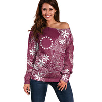 Maroon Kuki Airani Tapakau Off Shoulder Sweater Tribal Anchor Mix Tiare