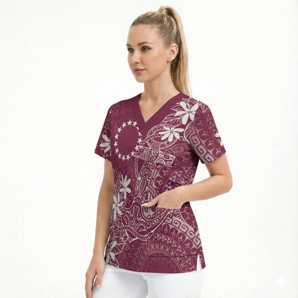 Maroon Kuki Airani Tapakau Scrub Top Tribal Anchor Mix Tiare