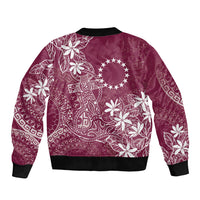 Maroon Kuki Airani Tapakau Sleeve Zip Bomber Jacket Tribal Anchor Mix Tiare