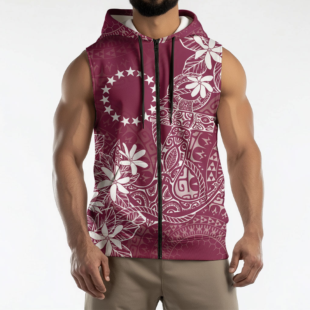 Maroon Kuki Airani Tapakau Sleeveless Zip Hoodie Tribal Anchor Mix Tiare