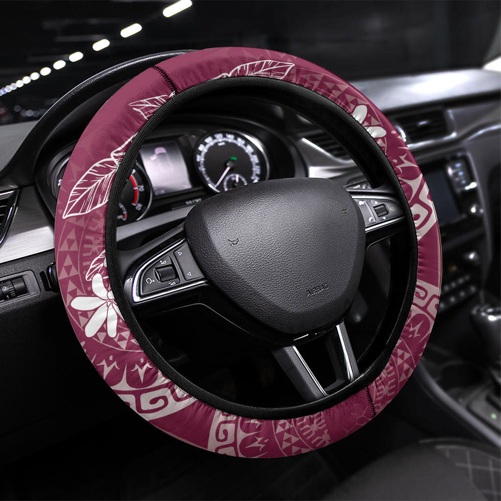 Maroon Kuki Airani Tapakau Steering Wheel Cover Tribal Anchor Mix Tiare
