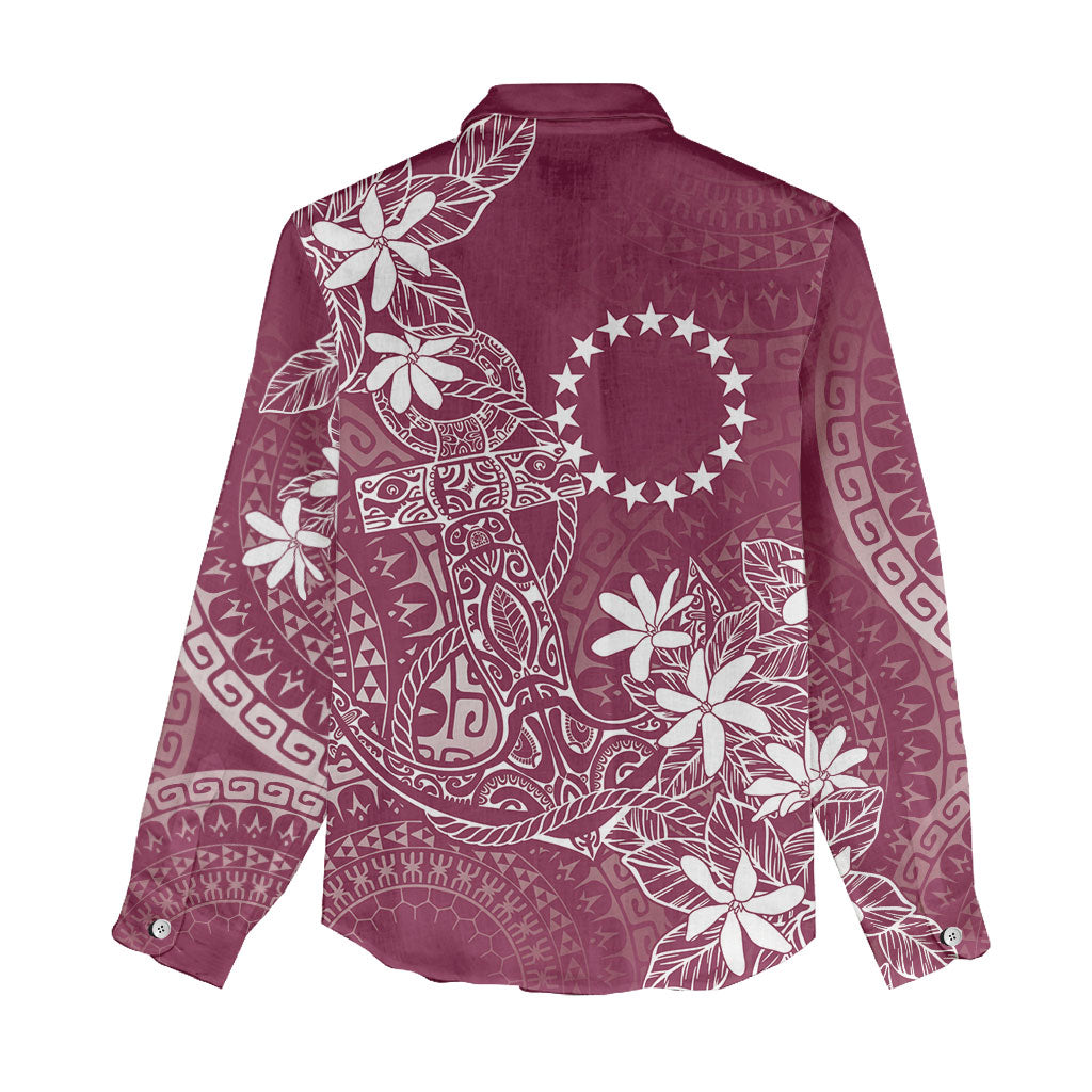 Maroon Kuki Airani Tapakau Women Casual Shirt Tribal Anchor Mix Tiare