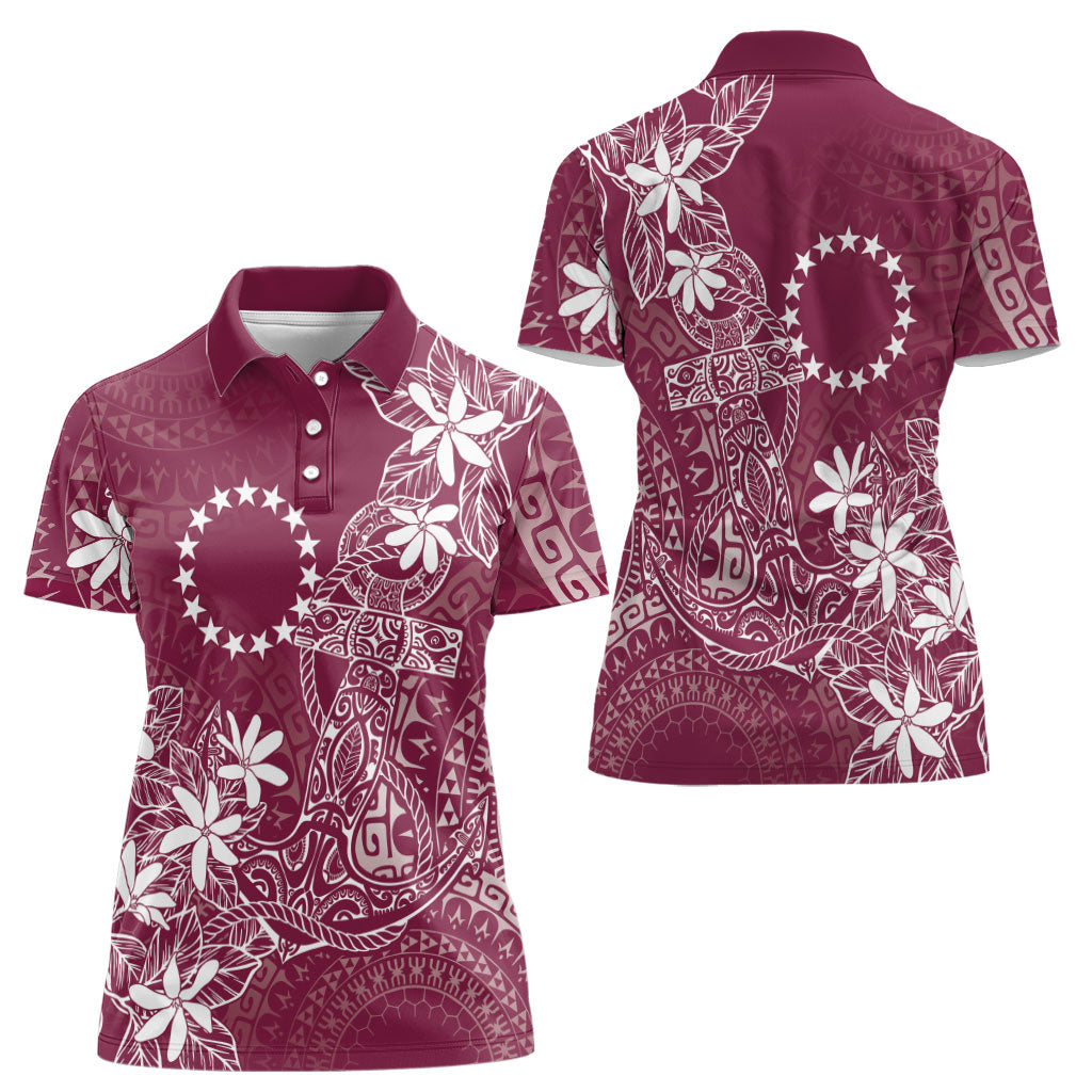 Maroon Kuki Airani Tapakau Women Polo Shirt Tribal Anchor Mix Tiare