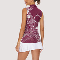 Maroon Kuki Airani Tapakau Women Sleeveless Polo Shirt Tribal Anchor Mix Tiare LT7 - Polynesian Pride