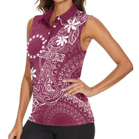 Maroon Kuki Airani Tapakau Women Sleeveless Polo Shirt Tribal Anchor Mix Tiare LT7 - Polynesian Pride
