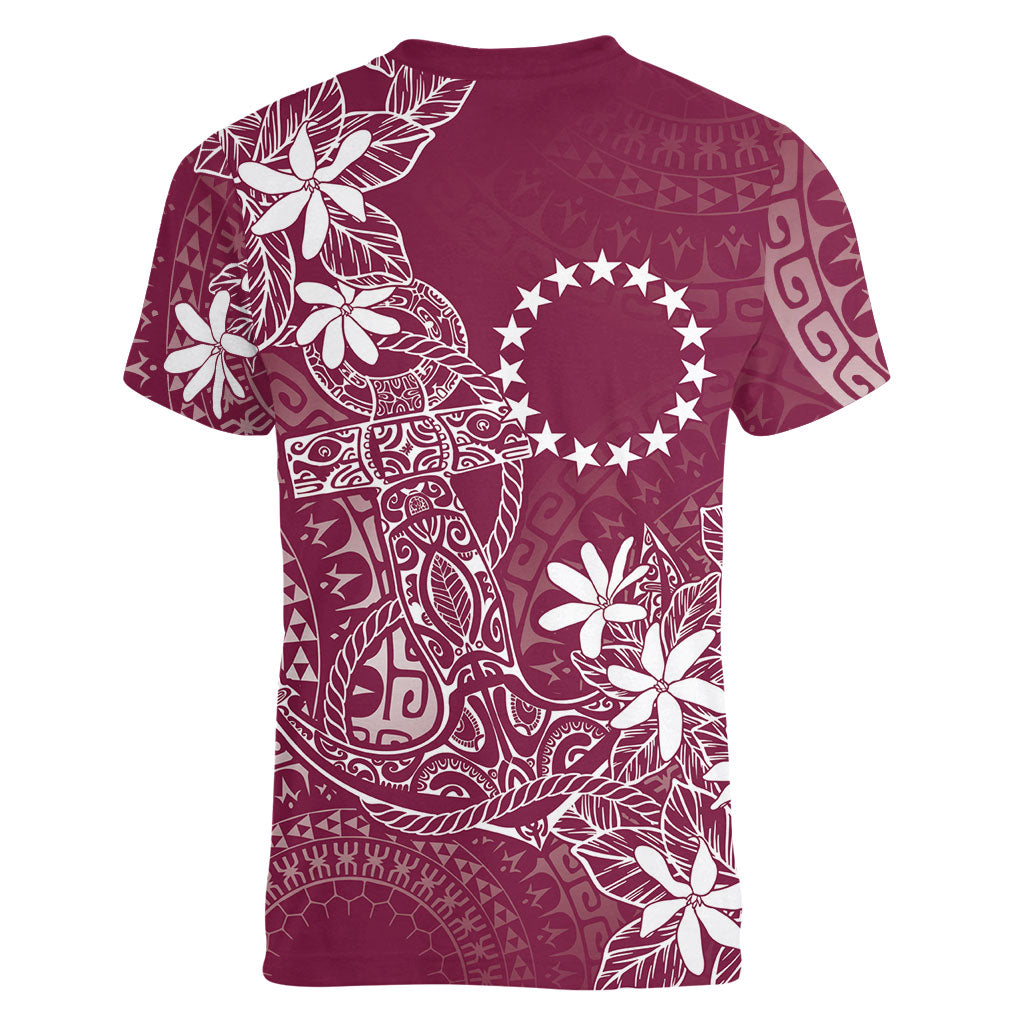 Maroon Kuki Airani Tapakau Women V-Neck T-Shirt Tribal Anchor Mix Tiare LT7 - Polynesian Pride