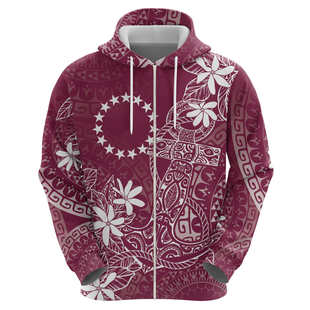 Maroon Kuki Airani Tapakau Zip Hoodie Tribal Anchor Mix Tiare