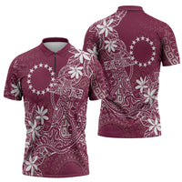 Maroon Kuki Airani Tapakau Zipper Polo Shirt Tribal Anchor Mix Tiare
