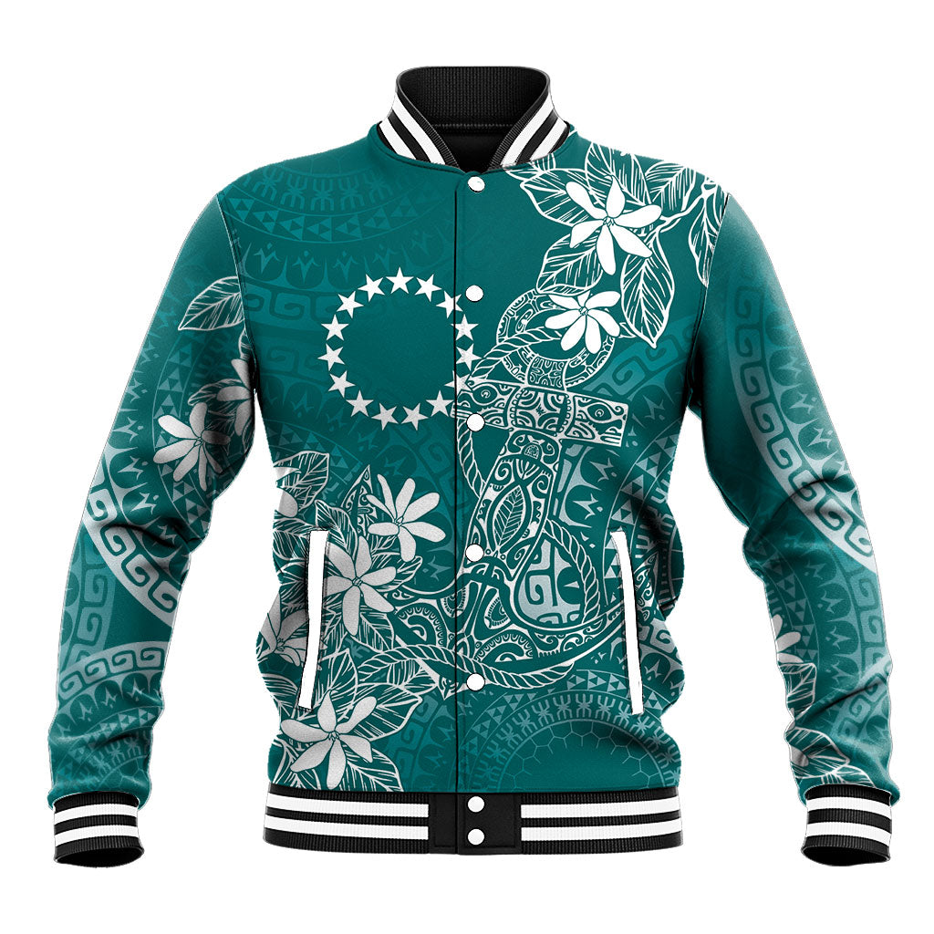 Teal Kuki Airani Tapakau Baseball Jacket Tribal Anchor Mix Tiare