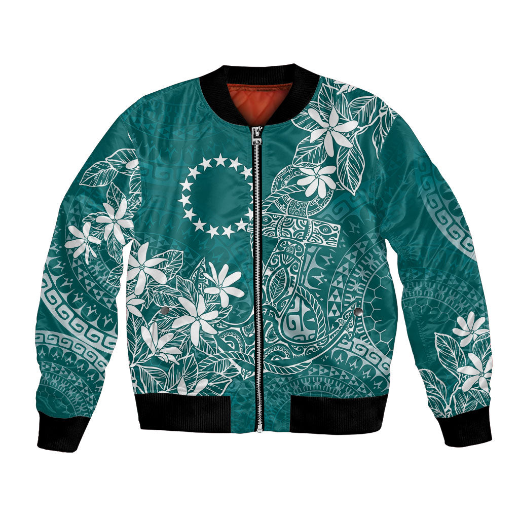 Teal Kuki Airani Tapakau Bomber Jacket Tribal Anchor Mix Tiare