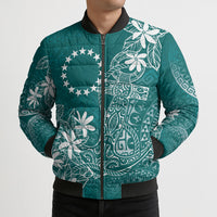 Teal Kuki Airani Tapakau Bomber Puffer Jacket Tribal Anchor Mix Tiare
