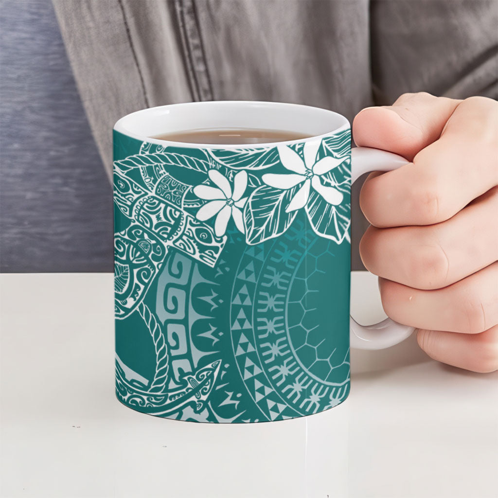 Teal Kuki Airani Tapakau Ceramic Mug Tribal Anchor Mix Tiare