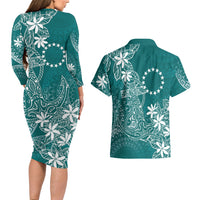 Teal Kuki Airani Tapakau Couples Matching Long Sleeve Bodycon Dress and Hawaiian Shirt Tribal Anchor Mix Tiare LT7 - Polynesian Pride