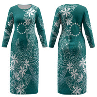 Teal Kuki Airani Tapakau Couples Matching Long Sleeve Bodycon Dress and Hawaiian Shirt Tribal Anchor Mix Tiare LT7 - Polynesian Pride