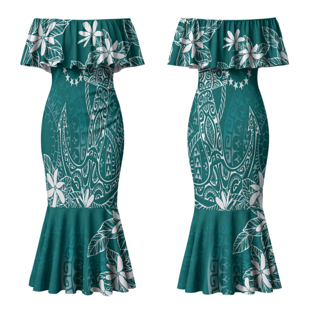 Teal Kuki Airani Tapakau Couples Matching Mermaid Dress and Hawaiian Shirt Tribal Anchor Mix Tiare LT7 - Polynesian Pride