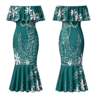 Teal Kuki Airani Tapakau Couples Matching Mermaid Dress and Hawaiian Shirt Tribal Anchor Mix Tiare LT7 - Polynesian Pride