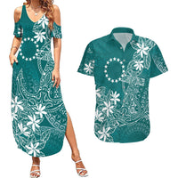 Teal Kuki Airani Tapakau Couples Matching Summer Maxi Dress and Hawaiian Shirt Tribal Anchor Mix Tiare LT7 Teal - Polynesian Pride