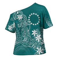Teal Kuki Airani Tapakau Cross Shoulder Shirt Tribal Anchor Mix Tiare