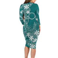 Teal Kuki Airani Tapakau Family Matching Long Sleeve Bodycon Dress and Hawaiian Shirt Tribal Anchor Mix Tiare LT7 - Polynesian Pride