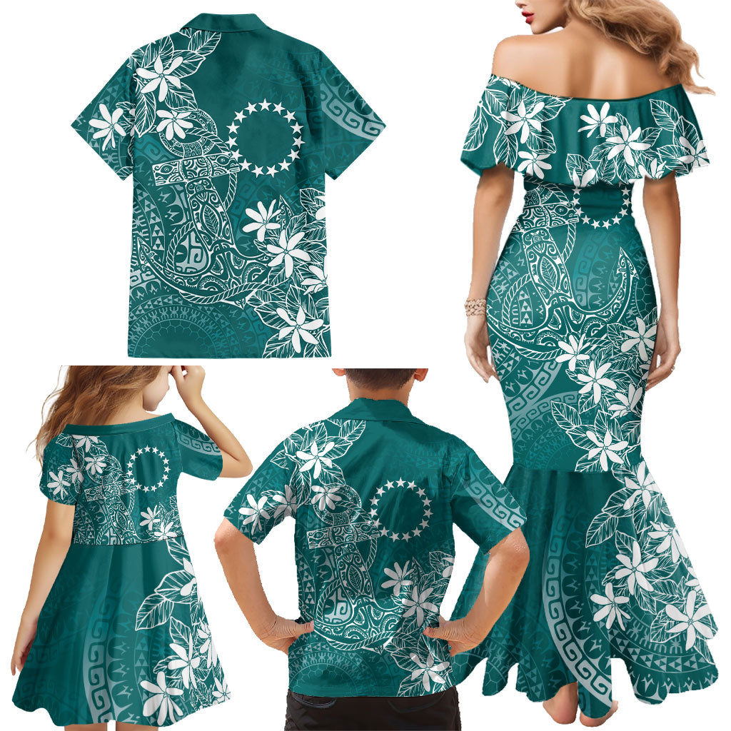 Teal Kuki Airani Tapakau Family Matching Mermaid Dress and Hawaiian Shirt Tribal Anchor Mix Tiare LT7 - Polynesian Pride