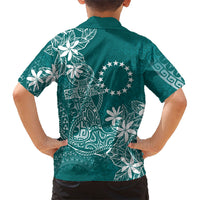 Teal Kuki Airani Tapakau Family Matching Off The Shoulder Long Sleeve Dress and Hawaiian Shirt Tribal Anchor Mix Tiare LT7 - Polynesian Pride