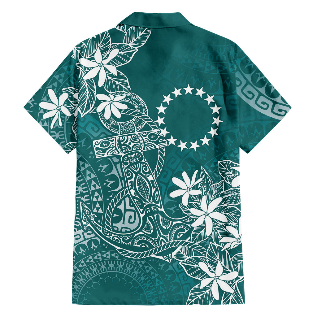 Teal Kuki Airani Tapakau Family Matching Off Shoulder Short Dress and Hawaiian Shirt Tribal Anchor Mix Tiare LT7 - Polynesian Pride