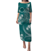 Teal Kuki Airani Tapakau Family Matching Puletasi and Hawaiian Shirt Tribal Anchor Mix Tiare LT7 Mom's Dress Teal - Polynesian Pride
