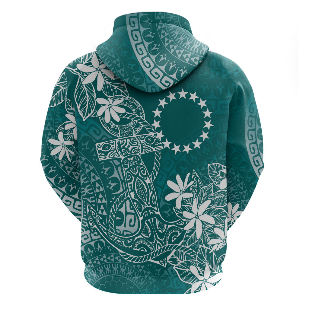 Teal Kuki Airani Tapakau Hoodie Tribal Anchor Mix Tiare