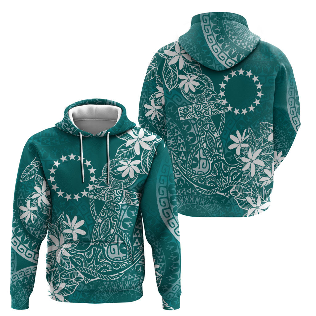 Teal Kuki Airani Tapakau Hoodie Tribal Anchor Mix Tiare