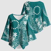 Teal Kuki Airani Tapakau Kimono Sleeve Blouse Tribal Anchor Mix Tiare