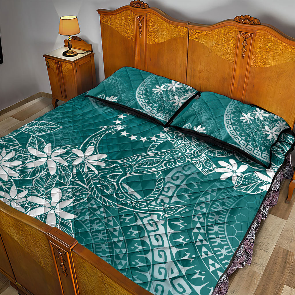 Teal Kuki Airani Tapakau Quilt Bed Set Tribal Anchor Mix Tiare
