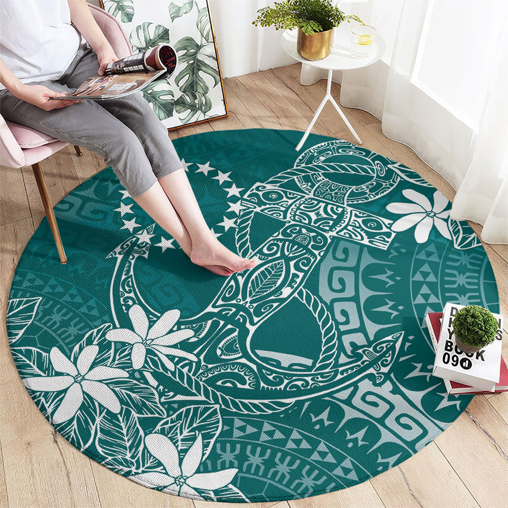 Teal Kuki Airani Tapakau Round Carpet Tribal Anchor Mix Tiare