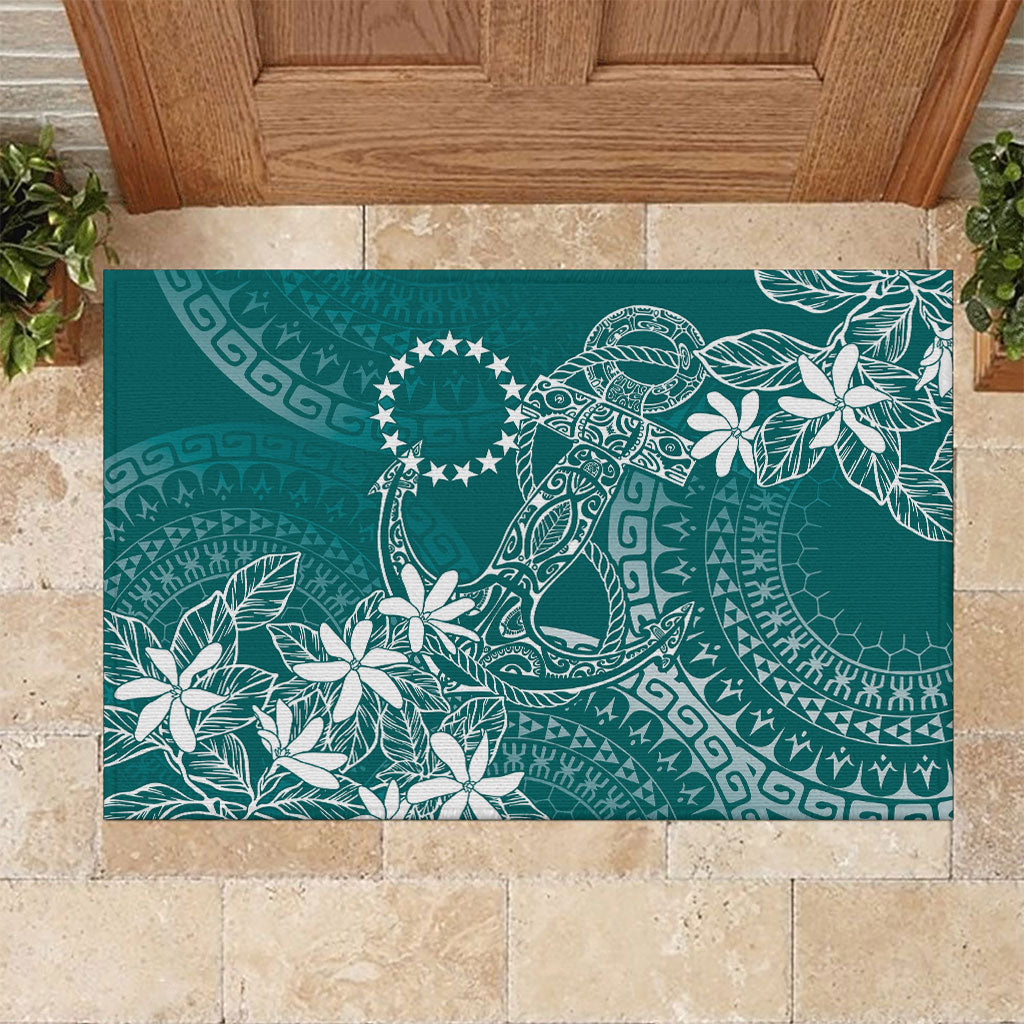 Teal Kuki Airani Tapakau Rubber Doormat Tribal Anchor Mix Tiare