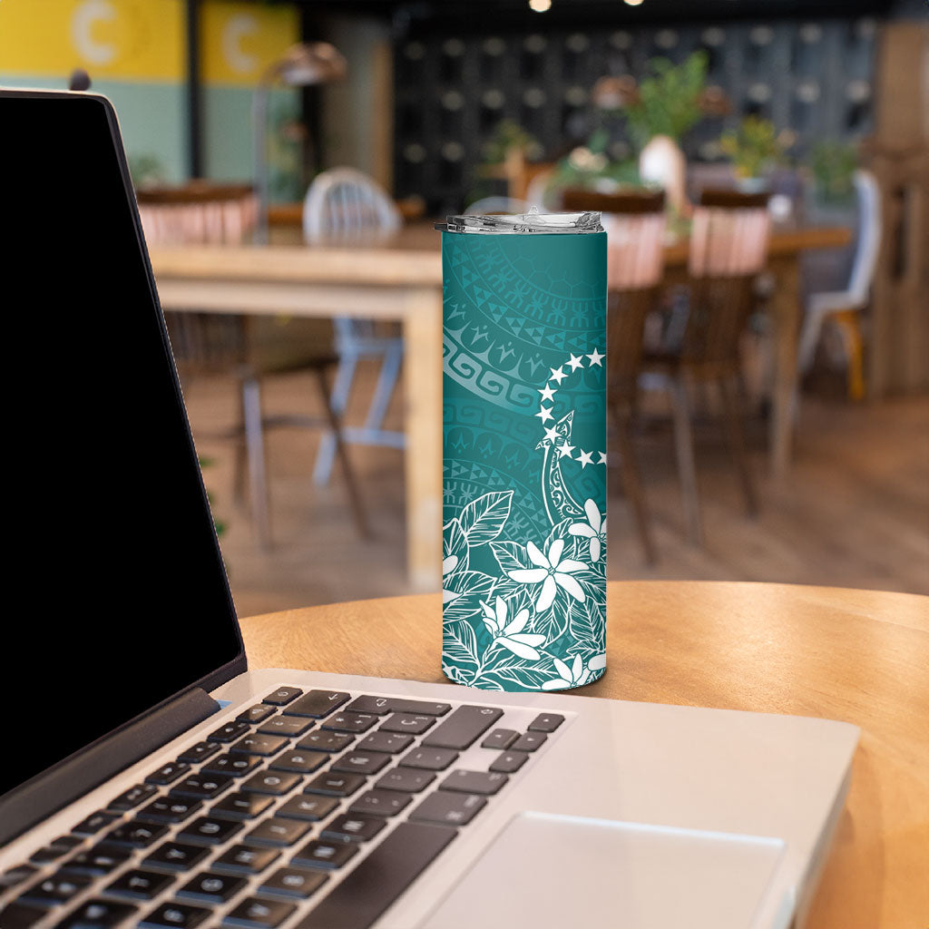 Teal Kuki Airani Tapakau Skinny Tumbler Tribal Anchor Mix Tiare LT7 - Polynesian Pride