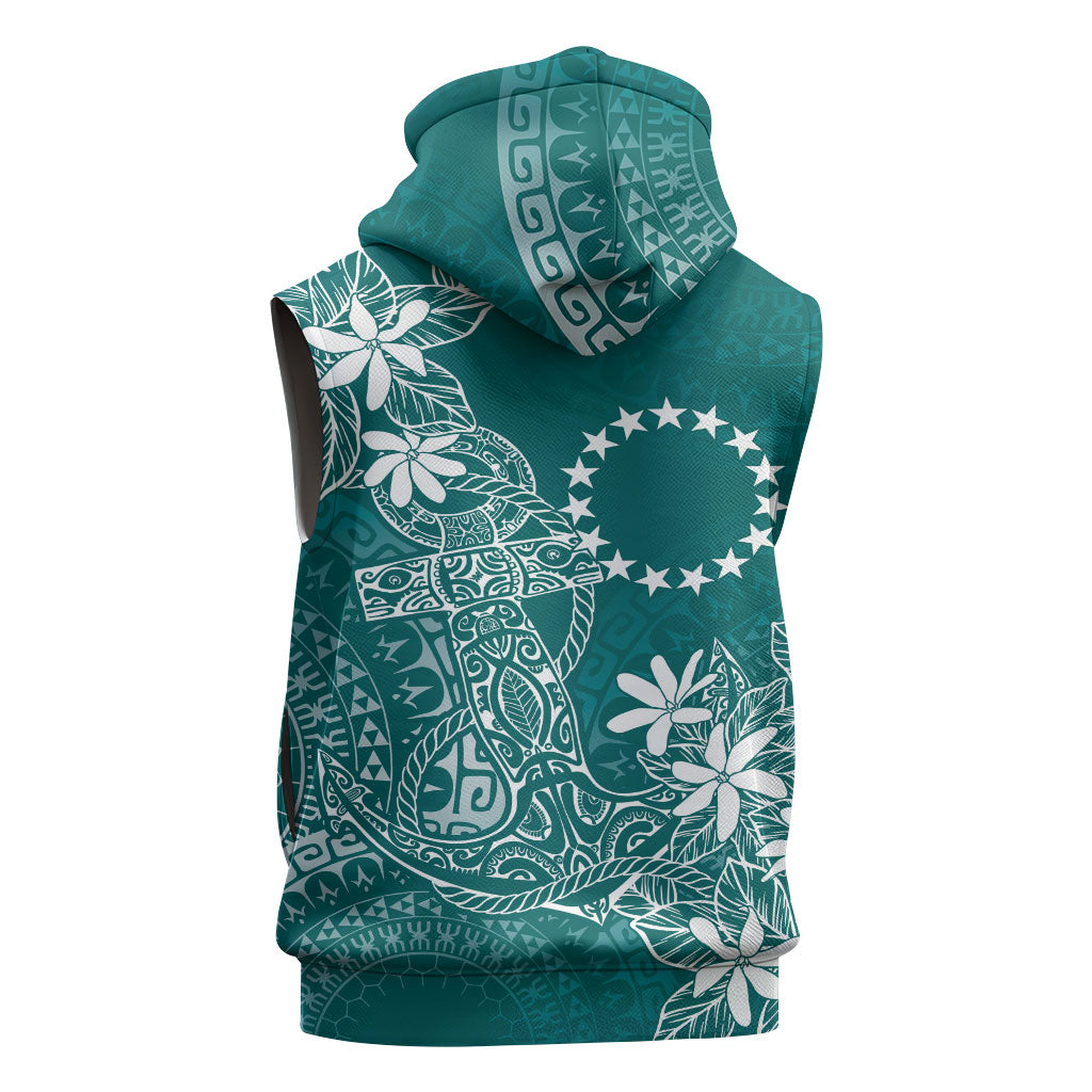 Teal Kuki Airani Tapakau Sleeveless Hoodie Tribal Anchor Mix Tiare LT7 - Polynesian Pride