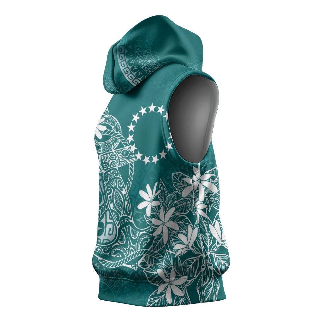 Teal Kuki Airani Tapakau Sleeveless Hoodie Tribal Anchor Mix Tiare LT7 - Polynesian Pride