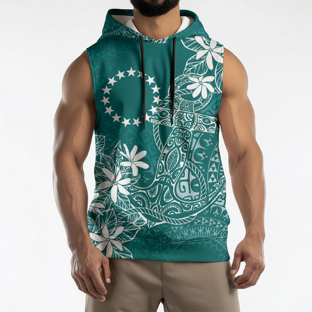Teal Kuki Airani Tapakau Sleeveless Hoodie Tribal Anchor Mix Tiare LT7 - Polynesian Pride