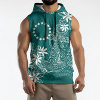 Teal Kuki Airani Tapakau Sleeveless Hoodie Tribal Anchor Mix Tiare LT7 - Polynesian Pride