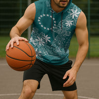 Teal Kuki Airani Tapakau Sleeveless Hoodie Tribal Anchor Mix Tiare LT7 - Polynesian Pride