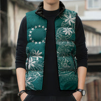 Teal Kuki Airani Tapakau Sleeveless Puffer Jacket Tribal Anchor Mix Tiare