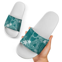 Teal Kuki Airani Tapakau Slide Sandals Tribal Anchor Mix Tiare