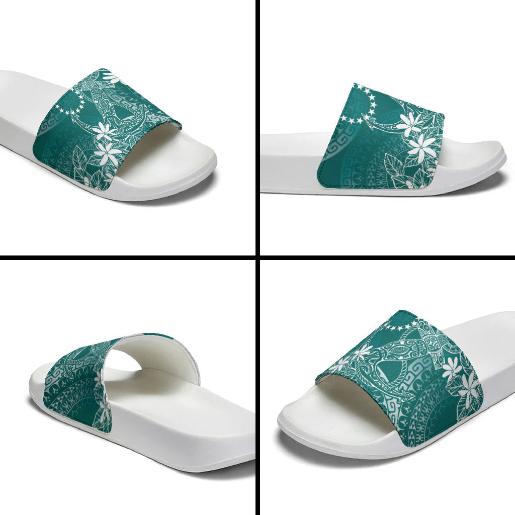 Teal Kuki Airani Tapakau Slide Sandals Tribal Anchor Mix Tiare